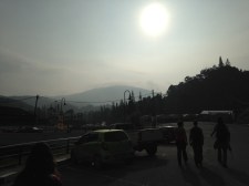 We hiked the mountain to the left.